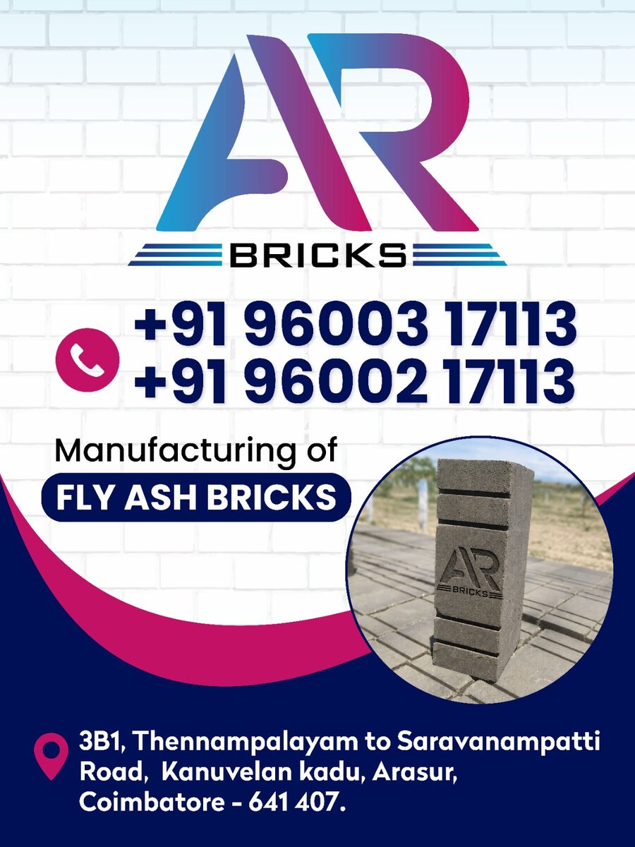 AR Bricks manufacturing facility — premium fly ash bricks in Arasur, Coimbatore